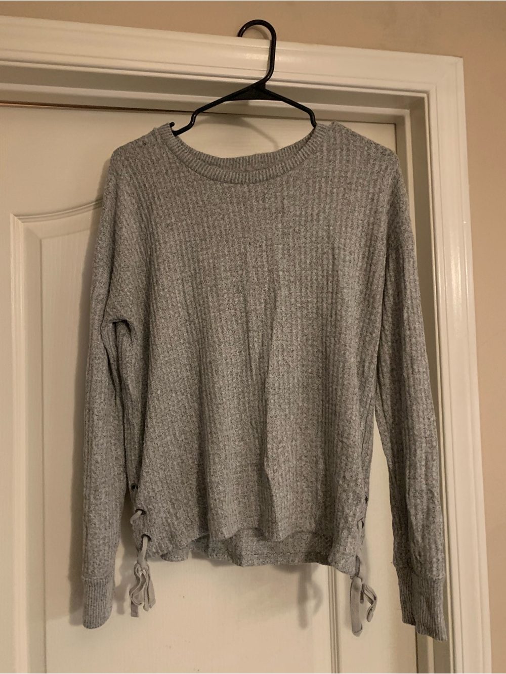SO Light Gray Ribbed Crewneck Sweater with Side Ties